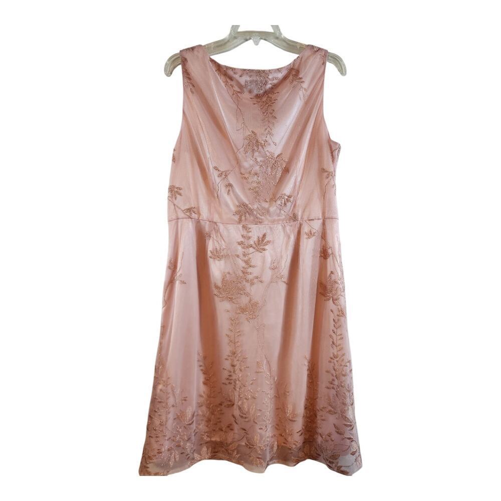 Tahari Arthur S. Levine ASL dress sz 14 pink metallic embroider sheer lined - Picture 2 of 16